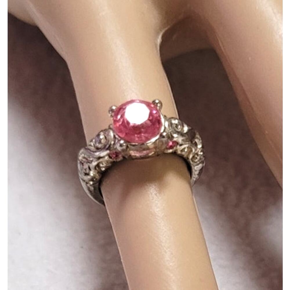 Vintage Silvertone Pink Crystal Solitaire Cocktail Ring Size 1 3/4 Midi Pinky